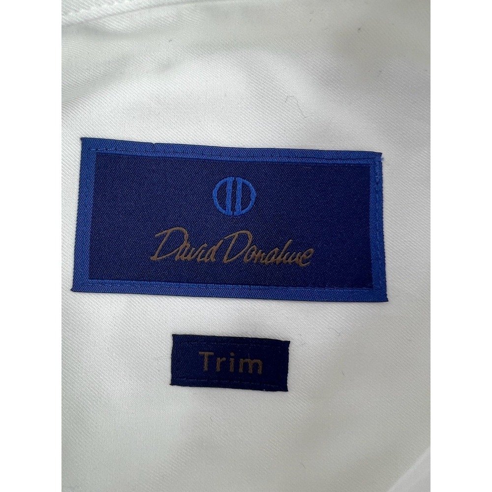 David Donahue Mens 17.5 32/33 White Solid Slim Fit Cotton Dress Shirt - Picture 4 of 8